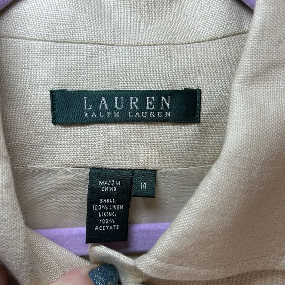 Lauren Ralph Lauren LRL Women’s Linen Blazer Cream Beige Size US 14 - Picture 2 of 8